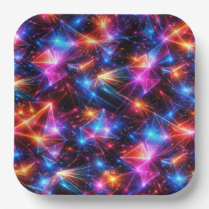 Neon Polygon Abstract with Explosions Paper Plate