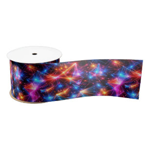 Neon Polygon Abstract with Explosions Satin Ribbon