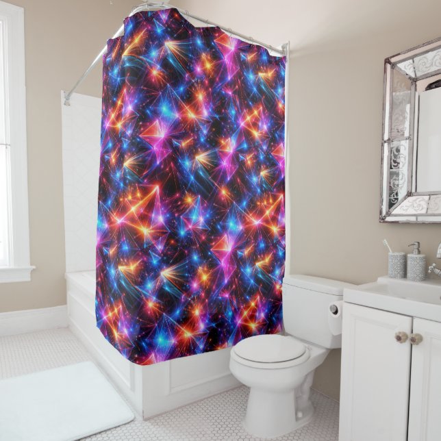 Neon Polygon Abstract with Explosions Shower Curtain (In Situ)