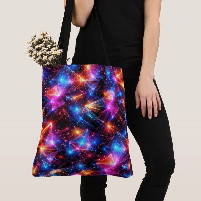 Neon Polygon Abstract with Explosions Tote Bag (Close Up)