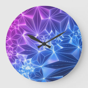 Neon Polygonal: Pink Blue 3D. Large Clock