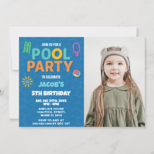 Neon Pool Birthday Bash Invitation with photo