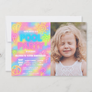 Neon Pool Birthday Party Invitation
