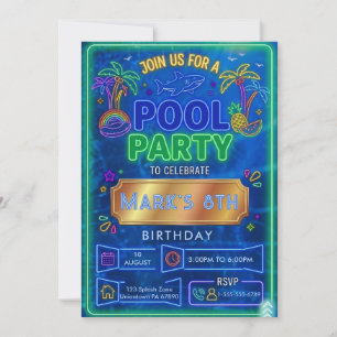 Neon Pool Birthday Swimming Birthday Invitation