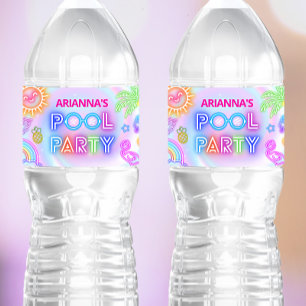 Neon Pool Party Water Bottle Label