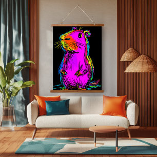 Neon Pop Art Capybara: Vibrant and Quirky Hanging Tapestry