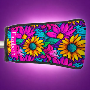 Neon Pop Art Daisy Flower Personalised Golf Head Cover