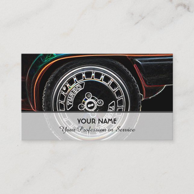 Neon pop-art for turbo car tuning experts business card (Front)