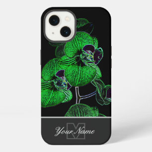 Neon-Pop-Art green orchid blossom with Monogram! iPhone 13 Case