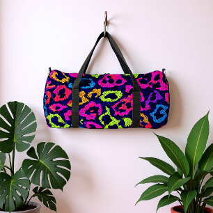 Neon Pop Art Leopard Print Duffle Bag