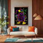 Neon Pop Art Penguin: Fun and Vibrant Artwork Hanging Tapestry<br><div class="desc">Illuminate your space with this fun and vibrant neon pop art illustration of a charming penguin. Featuring bold neon outlines,  playful patterns,  and an expressive design,  this artwork is bursting with energy and creativity. Perfect for lovers of quirky animal art,  bold statement pieces,  and colourful modern decor.</div>