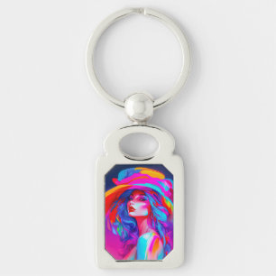 Neon Pop Art Portrait  Key Ring