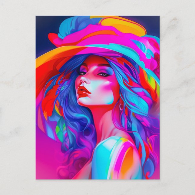 Neon Pop Art Portrait  Postcard (Front)