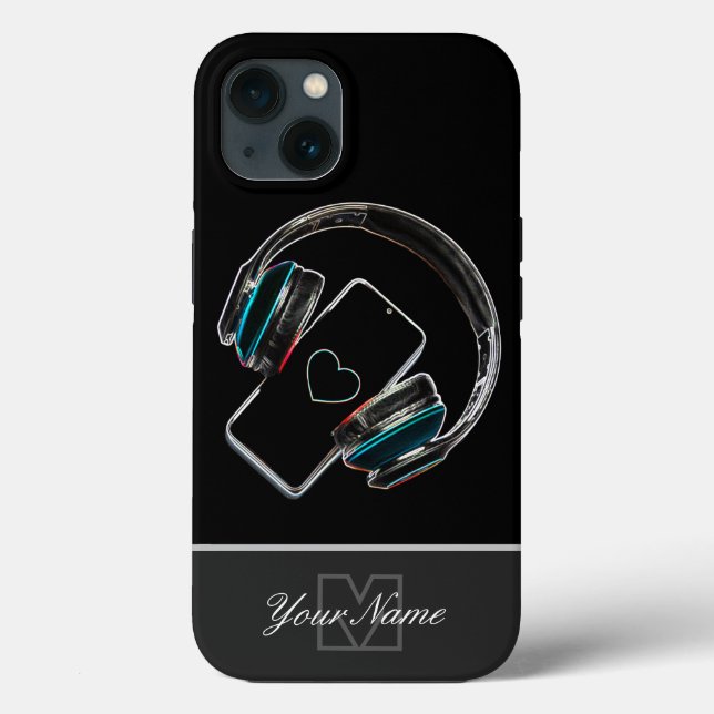Neon-Pop-Art smartphone headset heart Monogram! Case-Mate iPhone Case (Back)