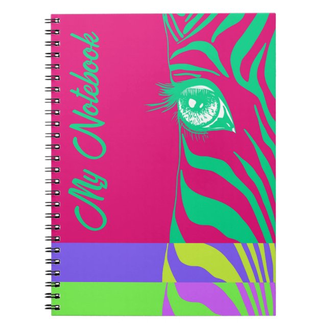 Neon Pop Art Zebra Pattern Glam  Notebook (Front)
