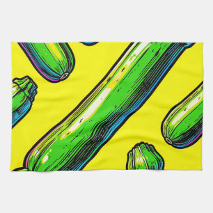 Neon Pop Art Zucchini Pattern Tea Towel