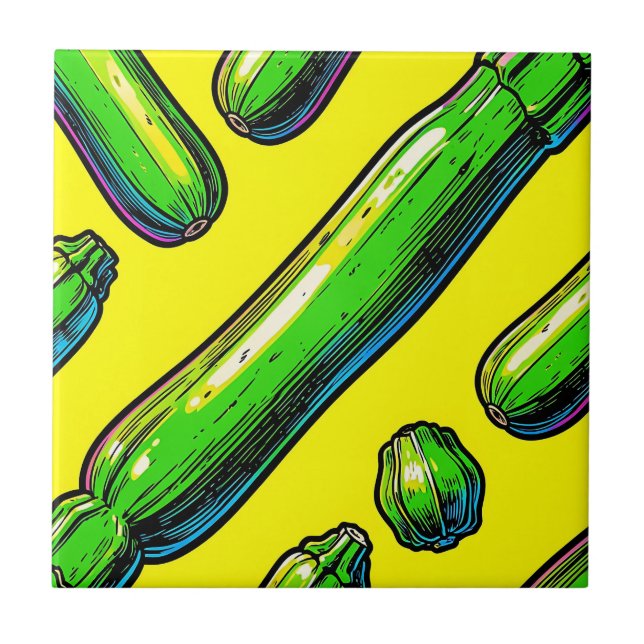 Neon Pop Art Zucchini Pattern Tile (Front)