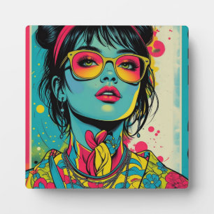 Neon Pop Diva Portrait – Bold & Vibrant Retro Art Plaque