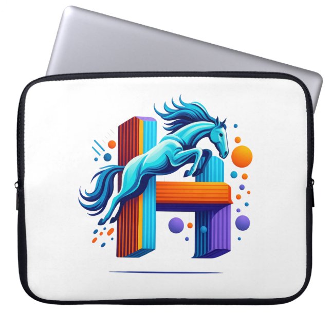 Neon Power Horse Jump Over H Letter Laptop Sleeve (Front)