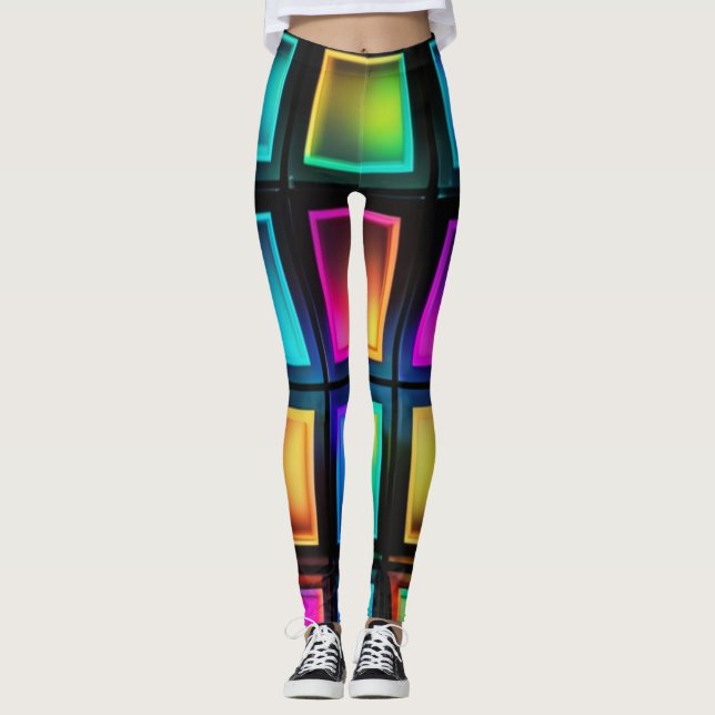 Neon Prism Grid Leggings (Front)
