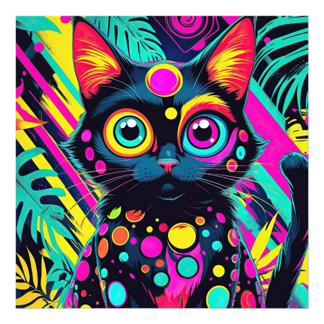 ✨ Neon Psychedelic Cat – Pop Art Design 🎨🐱 Photo Print (Front)