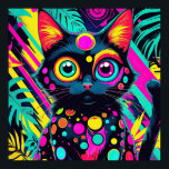 ✨ Neon Psychedelic Cat – Pop Art Design 🎨🐱 Poster<br><div class="desc">Add a burst of color to your space with this highly detailed and playful neon cat design! Featuring a sleek black silhouette with large, expressive eyes—one round and the other uniquely shaped—this artwork stands out against a vibrant, abstract geometric background. With psychedelic neon hues of hot pink, electric green, and...</div>