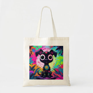 ✨ Neon Psychedelic Cat – Pop Art Design 🎨🐱 Tote Bag