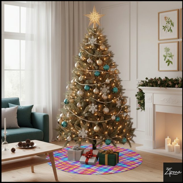 Neon Psychedelic Kaleidoscope Plaid Digital Warp Brushed Polyester Tree Skirt (Creator Uploaded)