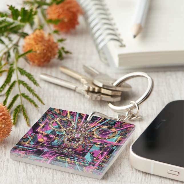 Neon Psychedelic Luxury Lounge Art Key Ring (Front Right)