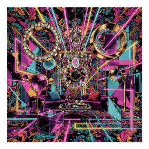 Neon Psychedelic Luxury Lounge Art Poster