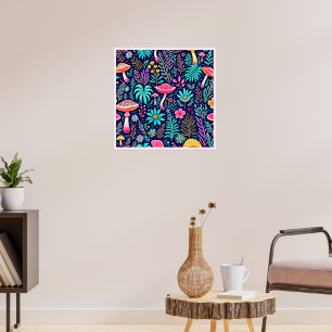 Neon Psychedelic Mushroom Forest Dream Poster