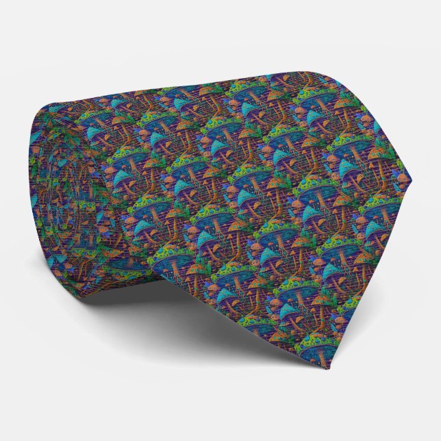 Neon Psychedelic - Mushroom Pattern Tie (Rolled)