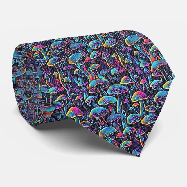 Neon Psychedelic - Mushroom Statement Tie (Rolled)