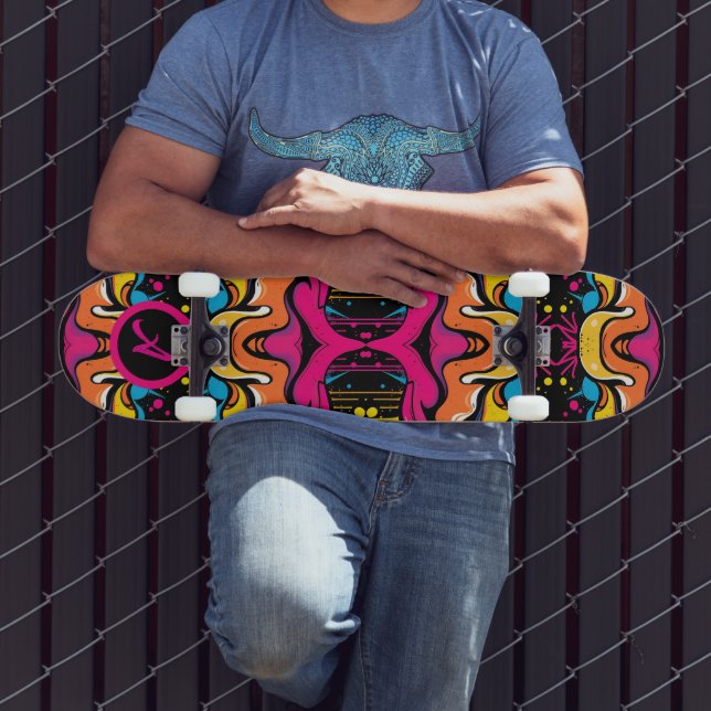 Neon Psychedelic Wave Seamless Pattern Skateboard (Outdoor 3)