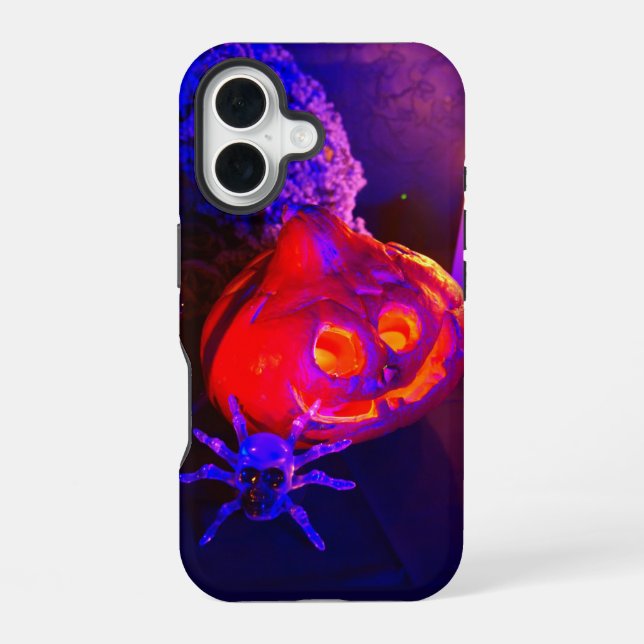 Neon pumpkins iPhone 16 case (Back)