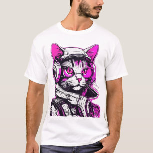 Neon Punk Cat with Headphones T-Shirt