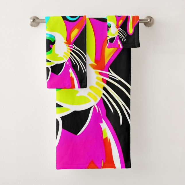Neon Puppy Pop Art Bath Towel Set (Insitu)