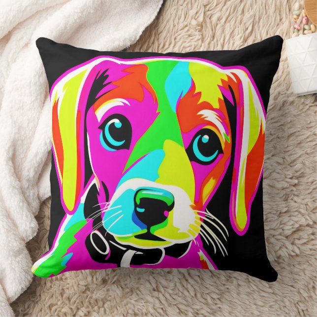 Neon Puppy Pop Art Cushion (Blanket)