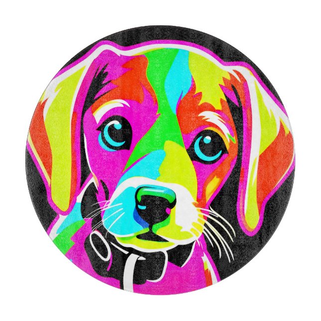 Neon Puppy Pop Art Cutting Board (Front)