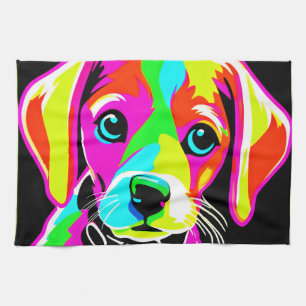 Neon Puppy Pop Art Tea Towel