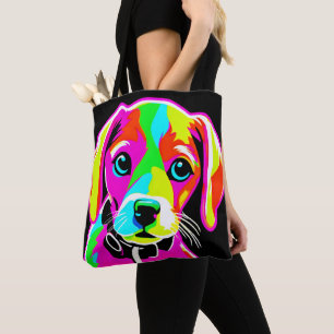 Neon Puppy Pop Art Tote Bag