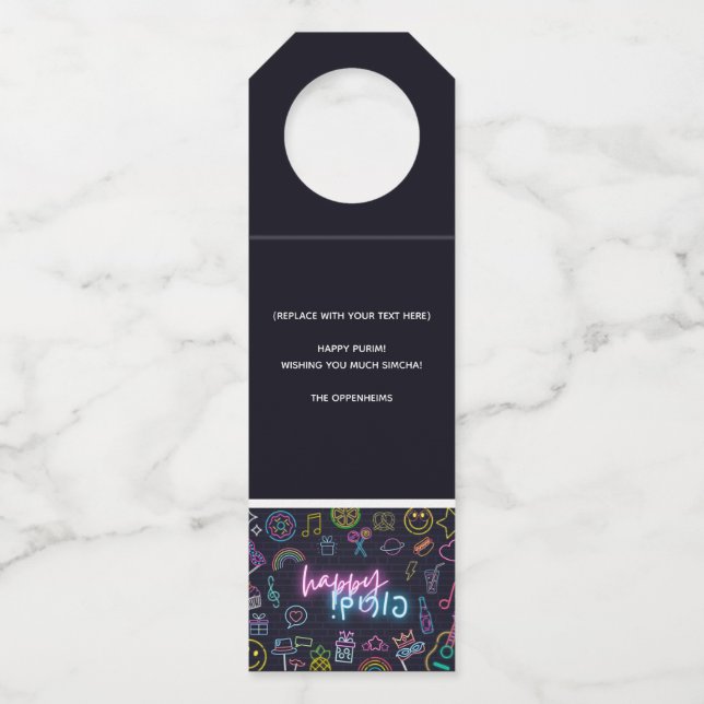 Neon Purim Bottle Tag (Front)