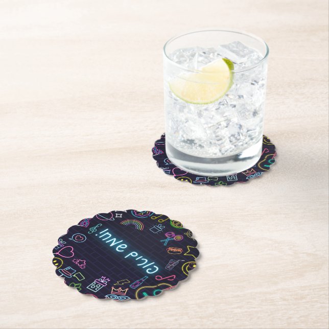 Neon Purim Paper Coaster (Insitu)