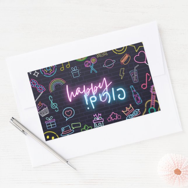 Neon Purim Rectangular Sticker (Envelope)