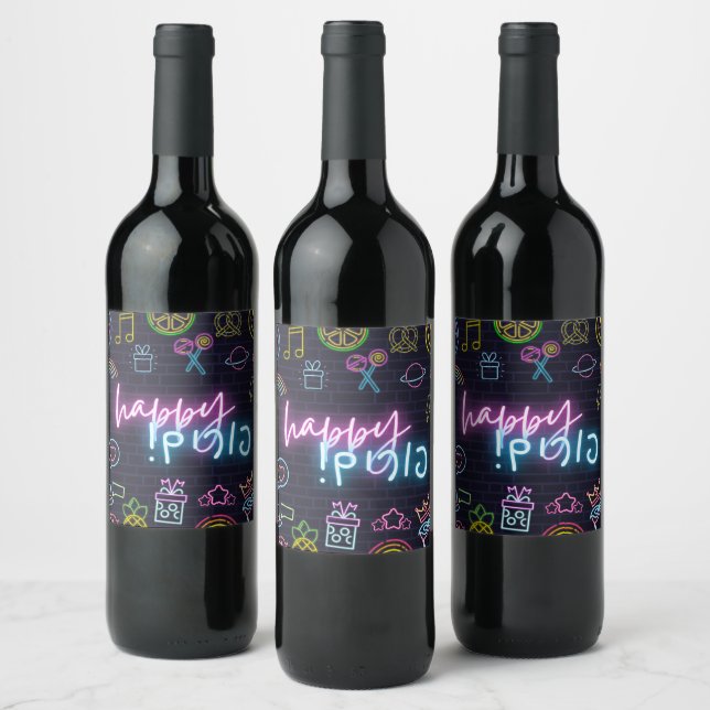 Neon Purim Wine Label (Bottles)