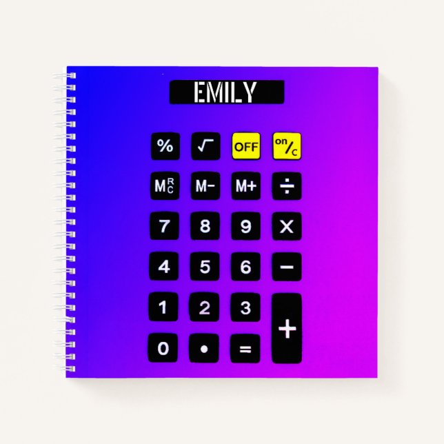 Neon Purple And Pink Calculator with Name  Notebook (Front)
