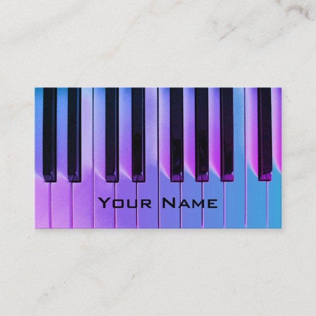 neon purple blue piano music business card (Front)