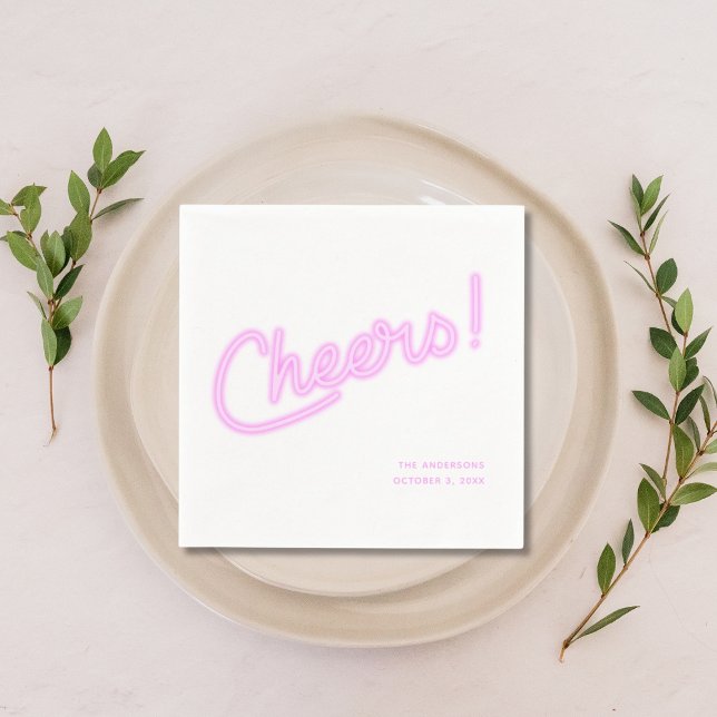Neon Purple Cheers Personalised Wedding Napkin (Neon Purple Cheers Personalized Wedding Napkins)
