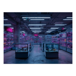 Neon Purple Cyber Arcade Interior Poster