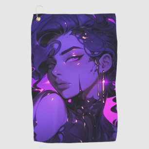 Neon Purple Fantasy Anime Girl Golf Towel